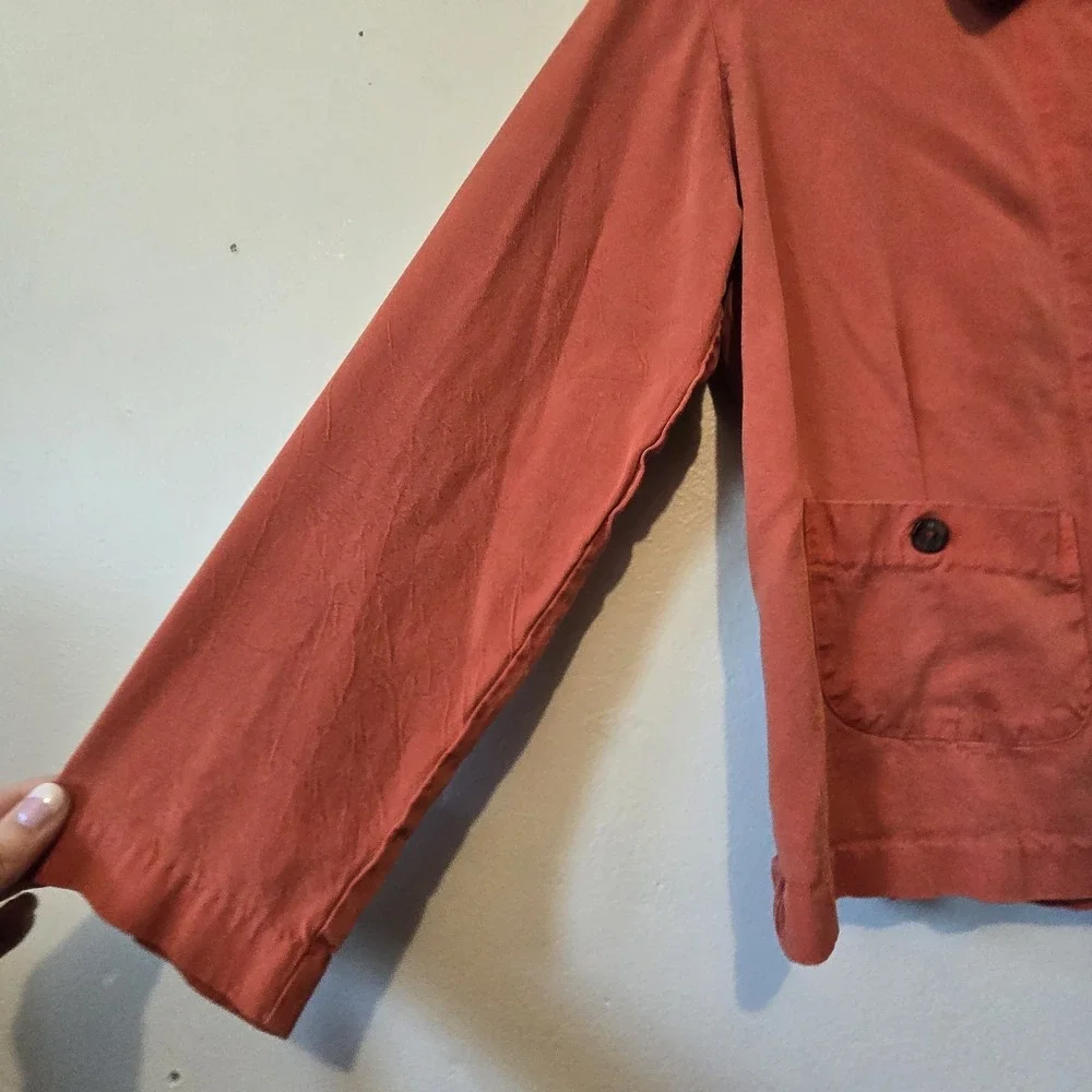Habitat Boxy Jacket‎ Women SM Orange Tencel Pockets Button Lagenlook Artsy USA